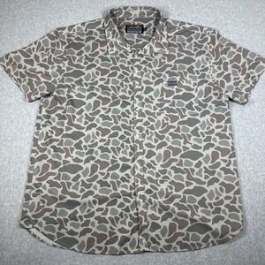 Burlebo Men's Button Up Performance 2XL Beige Gray Camo Outdoor Fishing Shirt